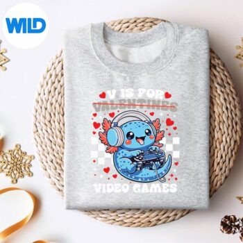 VIsForVideoGamesCuteAxolotlGamerValentineGamingsweater