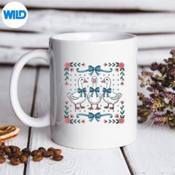 VintageCountryGeeseAndFlowersBows80s90sStyleGoosemug