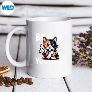 BeNiceYouJerkAngryCalicoCatSayingmug