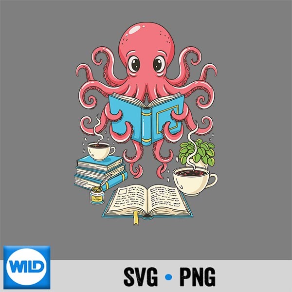 Bookish Octopus Reading Books And Coffee Literary SVG PNG PNG 1 Bookish Octopus Reading Books And Coffee Literary SVG PNG PNG