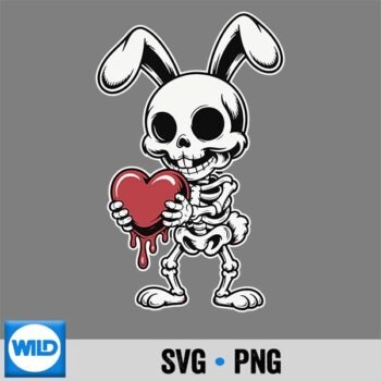 Bunny Rabbit Skeleton Holding Melting Heart Goth Valentine Cut File