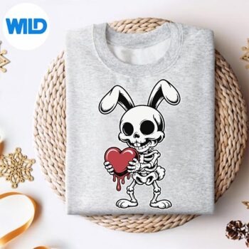 Alternative view of Bunny Rabbit Skeleton Holding Melting Heart Goth Valentine Cut File