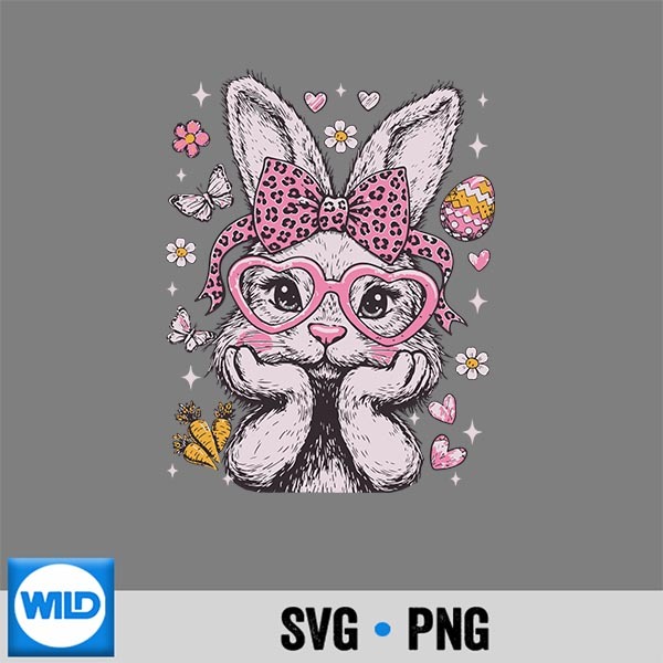 Cute Bunny Rabbit Face Leopard Coquette Bow Easter Girl Vector Design 1 Cute Bunny Rabbit Face Leopard Coquette Bow Easter Girl Vector Design