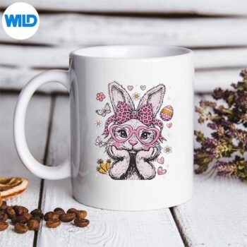 Cute Bunny Rabbit Face Leopard Coquette Bow Easter Girl Vector Design 5 CuteBunnyRabbitFaceLeopardCoquetteBowEasterGirlmug