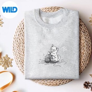 Alternative view of Cute Cat Rage Consumes Me Knitting Yarn Crochet Cat SVG PNG Digital Download PNG