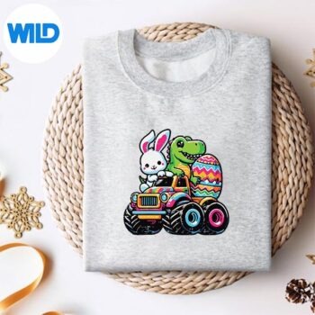 Easter Bunny Dino On Monster Truck Egg Toddler Silhouette SVG PNG Cut File 4 EasterBunnyDinoOnMonsterTruckEggToddlersweater