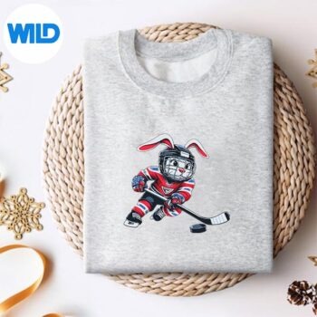 Alternative view of Easter Bunny Ice Hockey Player Cute Rabbit SVG Cut File PNG