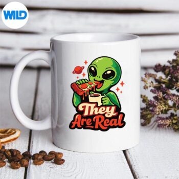 HeyAreRealAlienPizzaCoffeeSpaceIllustrationmug