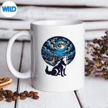 Howling Husky Moonlight Village Vintage SVG PNG Cut File 5 HowlingHuskyMoonlightVillageVintagemug