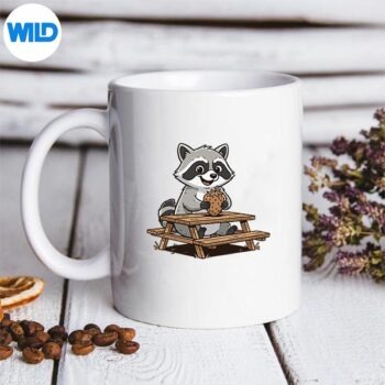 KawaiiRaccoonEatingStrawberryAtPicnicTablemug