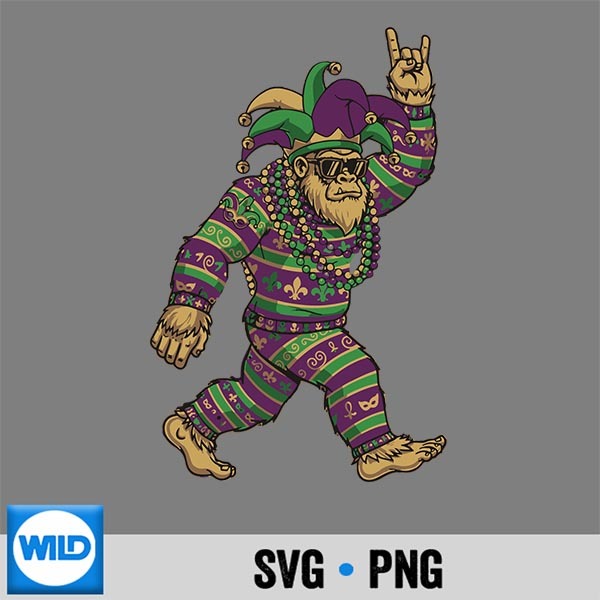Mardi Gras Bigfoot Rocker Carnival Sasquatch Yeti SVG PNG 1 Mardi Gras Bigfoot Rocker Carnival Sasquatch Yeti SVG PNG