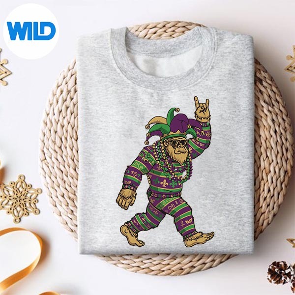 Mardi Gras Bigfoot Rocker Carnival Sasquatch Yeti SVG PNG 2 Mardi Gras Bigfoot Rocker Carnival Sasquatch Yeti SVG PNG - Image 2