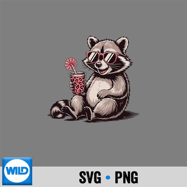 Raccoon Drinking Iced Coffee Animal Digital Download 1 Raccoon Drinking Iced Coffee Animal Digital Download