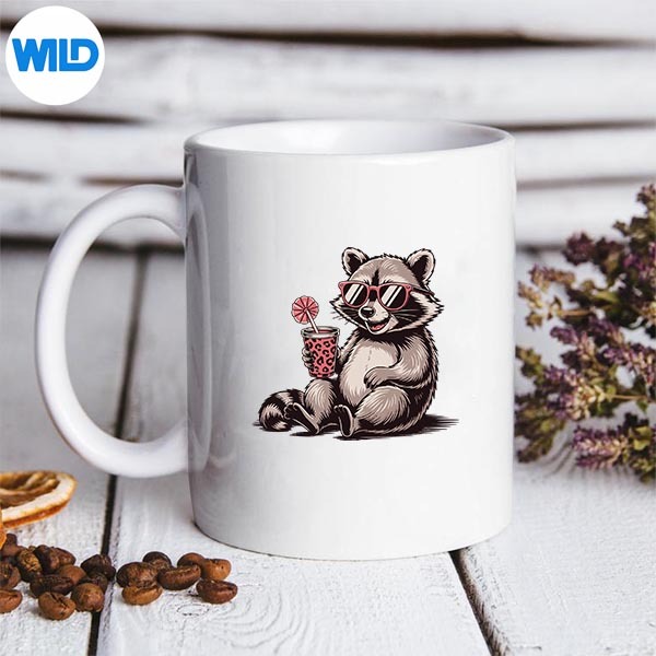 Raccoon Drinking Iced Coffee Animal Digital Download 3 Raccoon Drinking Iced Coffee Animal Digital Download - Image 3
