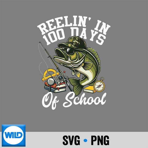 Reelin In 100 Days Of School Bass Camo Fishing Vector Design 1 Reelin In 100 Days Of School Bass Camo Fishing Vector Design