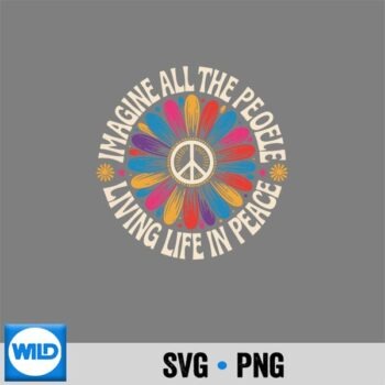 Retro Peace Flower Imagine All The People Boho Hippie 70s Vector Design
