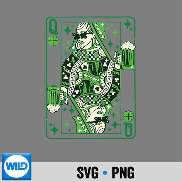 Shamrock Queen Playing Card Saint Patricks Day SVG PNG Digital Design 1 Shamrock Queen Playing Card Saint Patricks Day SVG PNG Digital Design