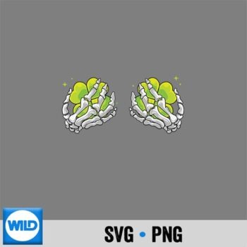 Classic Shop 44 St Patrick Day Skeleton Hand Clover Chest Saint Pattys Design for Cricut PNG