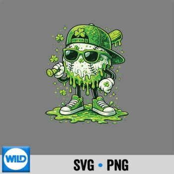 St Patricks Day Baseball Ice Cream Drip Shamrock Cut File PNG