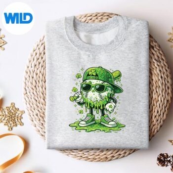 Alternative view of St Patricks Day Baseball Ice Cream Drip Shamrock Cut File PNG