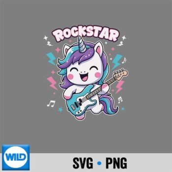 Classic Shop 28 Unicorn Playing Guitar Guitarist Rock Star Rockstars Cut File PNG
