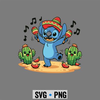 Cinco De Mayo Stitch Blue Alien Sombrero Maracas Design Fiesta Party SVG PNG