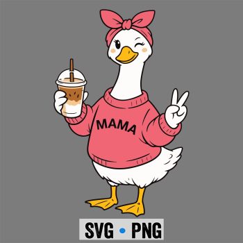 Coquette Goose Mama Drinking Coffee SVG PNG