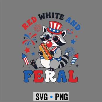 Raccoon Red White Feral SVG, Funny Raccoon Red White Feral 4th of July Patriot SVG PNG