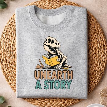 UnearthAStoryTRexReadingaBookSummerReadingsweater.jpg