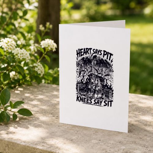 Heart Says Pit Knees Say Sit Skeleton Saying Quote Greeting Card