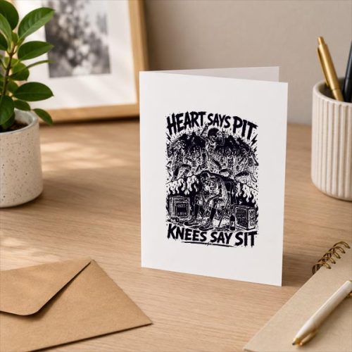 Heart Says Pit Knees Say Sit Skeleton Saying Quote Greeting Card